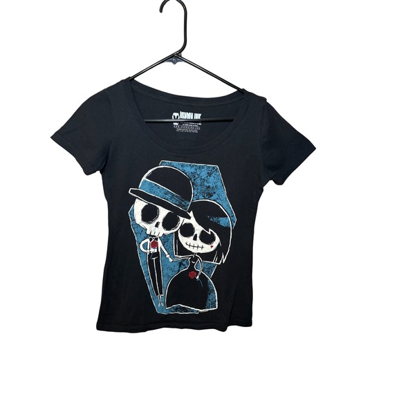 Akumu Ink Tops - Akumu Ink Womens Graphic Tee Size M Black Skeleton Coffin Rose Gothic Emo